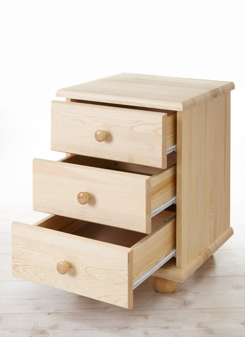 Nachtkommode mit 3 Schubkasten aus Massivholz Kiefer