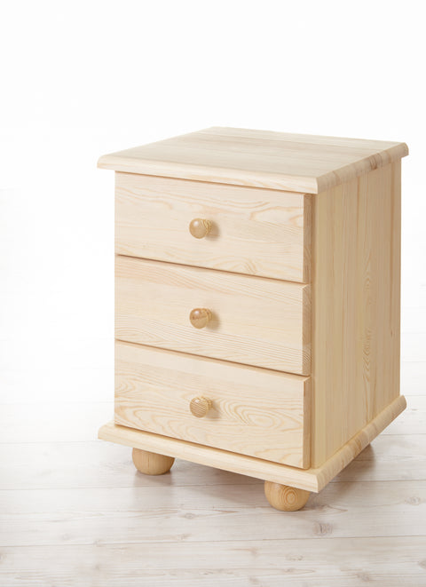 Nachtkommode mit 3 Schubkasten aus Massivholz Kiefer