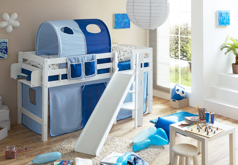 Hochbett mit Rutsche Podestbett Tino Buche massiv Weiss teilbar