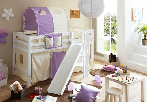 Hochbett mit Rutsche Podestbett Tino Buche massiv Weiss teilbar