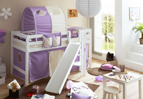 Hochbett mit Rutsche Podestbett Tino Buche massiv Weiss teilbar