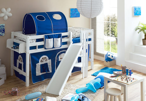 Hochbett mit Rutsche Podestbett Tino Buche massiv Weiss teilbar