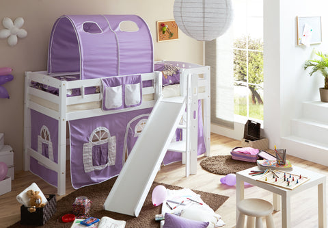 Hochbett mit Rutsche Podestbett Tino Buche massiv Weiss teilbar