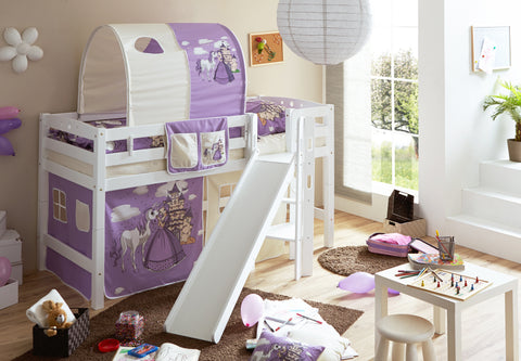 Hochbett mit Rutsche Podestbett Tino Buche massiv Weiss teilbar