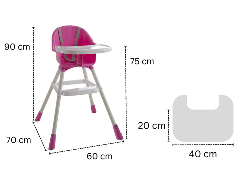 Kinderhochstuhl Julia - Rosa Kunststoffgestell mit Klicksystem und integrierten Haltegurten