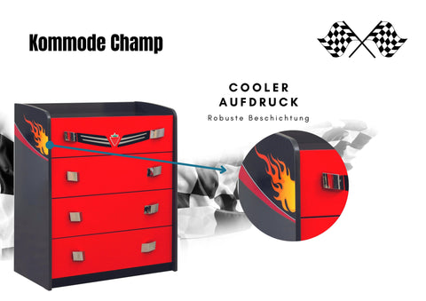 Cilek Kommode Champ in Rot mit vier Schubladen Sideboard