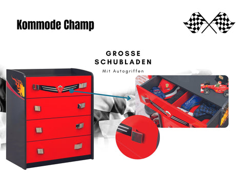 Cilek Kommode Champ in Rot mit vier Schubladen Sideboard