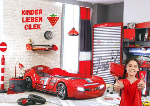 Cilek Champ Kinderzimmer 3-teilig mit Autobett High Speed in Rot Komplettzimmer