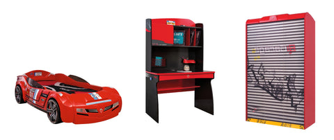 Cilek Champ Kinderzimmer 3-teilig mit Autobett High Speed in Rot Komplettzimmer