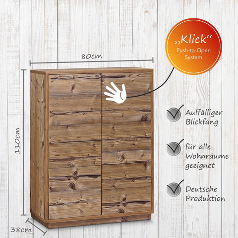 AILEENSTORE Highboard-Kommode Eyecatcher - Sideboard Anrichte mit Push-To-Open System, 3 Schubkästen und 3 Türen - Wohnzimmer-Möbel