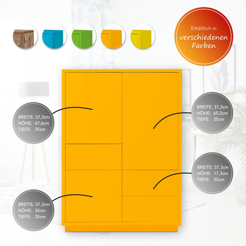 Highboard-Kommode Eyecatcher - Sideboard Anrichte mit Push-To-Open System, 3 Schubkästen und 3 Türen - Wohnzimmer-Möbel