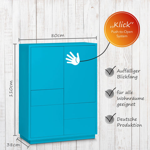Highboard-Kommode Eyecatcher - Sideboard Anrichte mit Push-To-Open System, 3 Schubkästen und 3 Türen - Wohnzimmer-Möbel