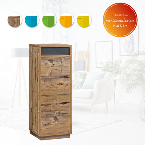 Kommode mit 4 Schubkästen, Klapp-Deckel & Dokumenten-Ablage mit Glasfenster - Schubladen-Turm - Push-To-Open Sideboard
