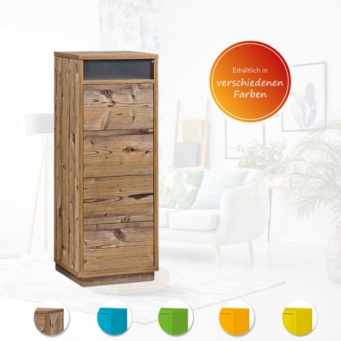 Kommode mit 4 Schubkästen, Klapp-Deckel & Dokumenten-Ablage mit Glasfenster - Schubladen-Turm - Push-To-Open Sideboard
