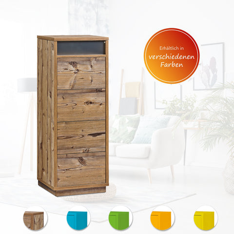 AILEENSTORE Kommode mit 4 Schubkästen, Klapp-Deckel & Dokumenten-Ablage mit Glasfenster - Schubladen-Turm - Push-To-Open Sideboard