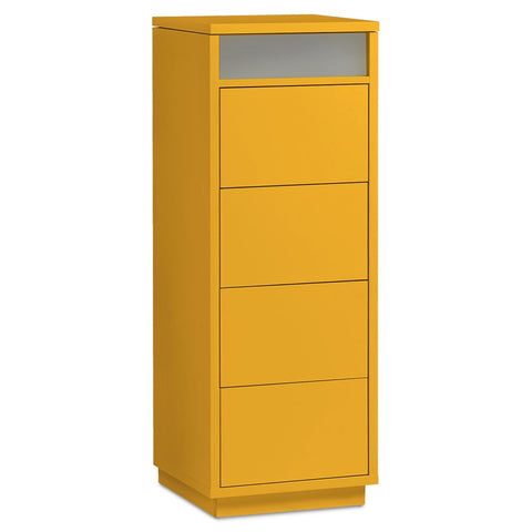 Kommode mit 4 Schubkästen, Klapp-Deckel & Dokumenten-Ablage mit Glasfenster - Schubladen-Turm - Push-To-Open Sideboard