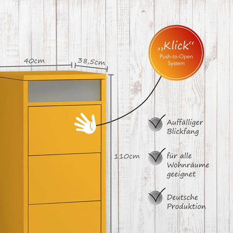 AILEENSTORE Kommode mit 4 Schubkästen, Klapp-Deckel & Dokumenten-Ablage mit Glasfenster - Schubladen-Turm - Push-To-Open Sideboard