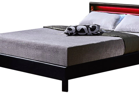 Doppelbett Ehebett inkl. LED Beleuchtung und Lattenrost 140 x 200 cm Schwarz