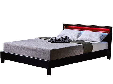 Doppelbett Ehebett inkl. LED Beleuchtung und Lattenrost 140 x 200 cm Schwarz