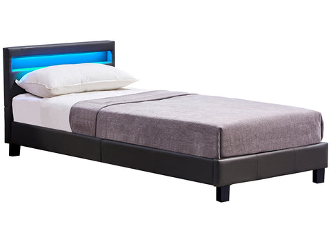 Einzelbett Jugendbett inkl. LED Beleuchtung und Lattenrost 90 x 200 cm Schwarz