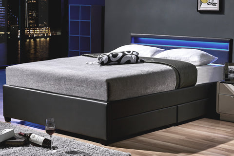 Doppelbett Schubkastenbett inkl. LED, Schubkasten und Lattenrost 140 x 200 cm Dunkelgrau