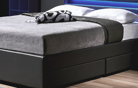 Doppelbett Schubkastenbett inkl. LED, Schubkasten und Lattenrost 140 x 200 cm Dunkelgrau