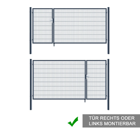Gartentor Zauntor Einfahrtstor Stabmattenzaun Doppelflügel Anthrazit Grau 3,5 m Breite