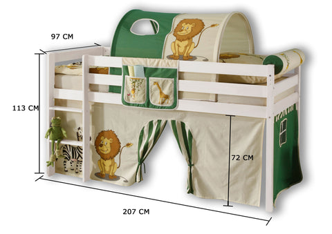 Hochbett inkl. Matratze Rollrost Kinderbett Mädchen Junge Spielbett Kiefer Weiss 90x200