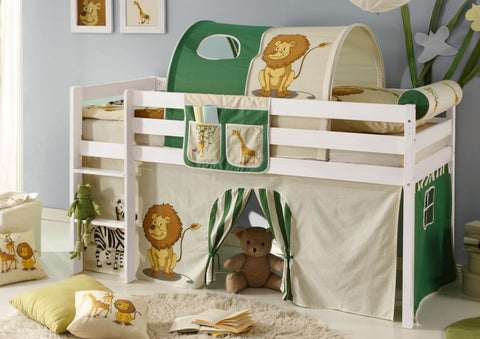 Hochbett inkl. Matratze Rollrost Kinderbett Mädchen Junge Spielbett Kiefer Weiss 90x200
