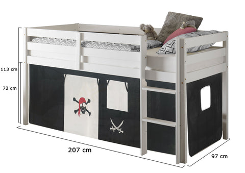 Hochbett inkl. Matratze Rollrost Kinderbett Mädchen Junge Spielbett Kiefer Weiss 90x200