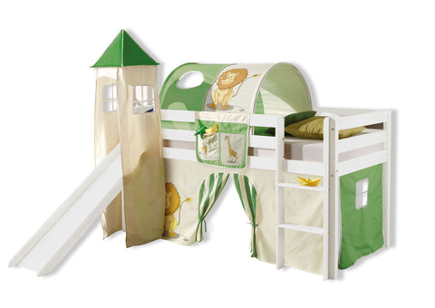AILEENSTORE Hochbett mit Rutsche Turm Rutschbett Mädchen Junge Spielbett Vorhang Kiefer Weiss 90x200