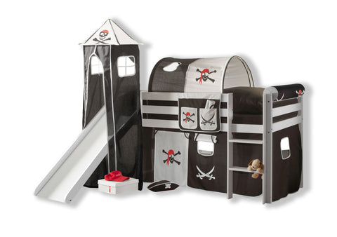 AILEENSTORE Hochbett mit Rutsche Turm Rutschbett Mädchen Junge Spielbett Vorhang Kiefer Weiss 90x200