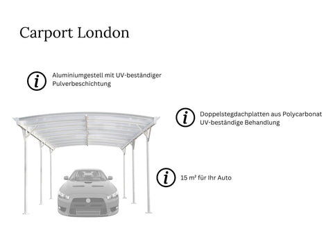 Design Carport London Aluminium Doppelstegplatten Beschichtung gegen UV-Strahlung