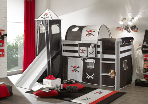 AILEENSTORE Hochbett mit Rutsche Turm Rutschbett Mädchen Junge Spielbett Vorhang Kiefer Weiss 90x200