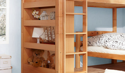 L-Bett mit Regal Etagenbett Kinderbett Buche massiv Natur