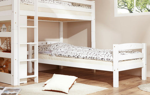 L-Bett mit Regal Etagenbett Kinderbett Buche massiv Weiß
