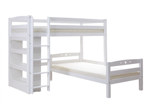 L-Bett mit Regal Etagenbett Kinderbett Buche massiv Weiß