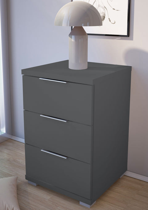 Nachtkommode Nachttisch Nachtkonsole UNI H 61 mit 3 Schubladen Graphit