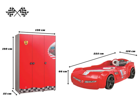 Cilek Pitstop Kinderzimmer 2-teilig mit Autobett Speed in Rot Komplettzimmer