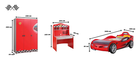 Cilek Pitstop Kinderzimmer 3-teilig mit Autobett Single in Rot Komplettzimmer