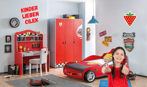 Cilek Pitstop Kinderzimmer 3-teilig mit Autobett Single in Rot Komplettzimmer