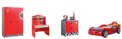 Cilek Pitstop Kinderzimmer 4-teilig mit Autobett Single in Rot Komplettzimmer