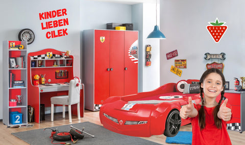 Cilek Pitstop Kinderzimmer 5-teilig mit Autobett Speed in Rot Komplettzimmer
