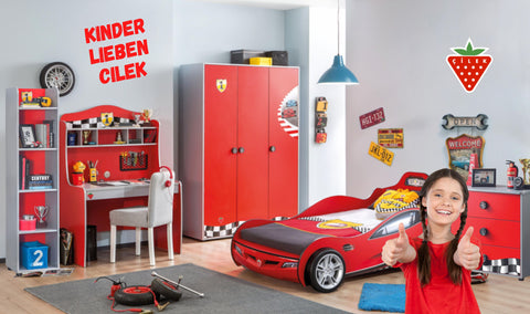 Cilek Pitstop Kinderzimmer 5-teilig mit Autobett Single in Rot Komplettzimmer