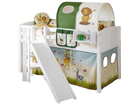 Hochbett mit Rutsche Podestbett Ekki Kiefer massiv Weiß B-Ware (Retourware) 419€ statt 519€
