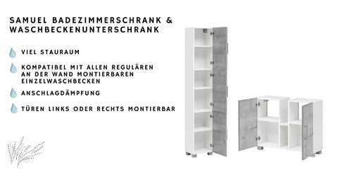 W.Schildmeyer Badmöbel-Set Badezimmer 4-teilig inkl. Spiegelschrank LED-Beleuchtung