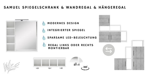 W.Schildmeyer Badmöbel-Set Badezimmer 6-teilig inkl. Spiegelschrank LED-Beleuchtung