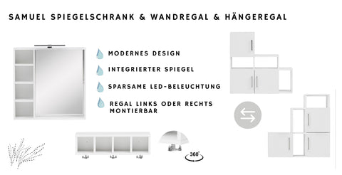 W.Schildmeyer Badmöbel-Set Badezimmer 6-teilig inkl. Spiegelschrank LED-Beleuchtung