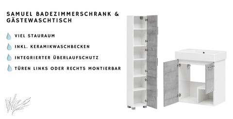 W.Schildmeyer Badmöbel-Set Gästebadezimmer 3-teilig inkl. Spiegelschrank LED-Beleuchtung