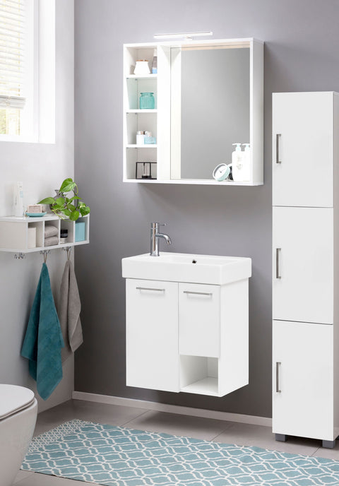 W.Schildmeyer Badmöbel-Set Gästebadezimmer 3-teilig inkl. Spiegelschrank LED-Beleuchtung